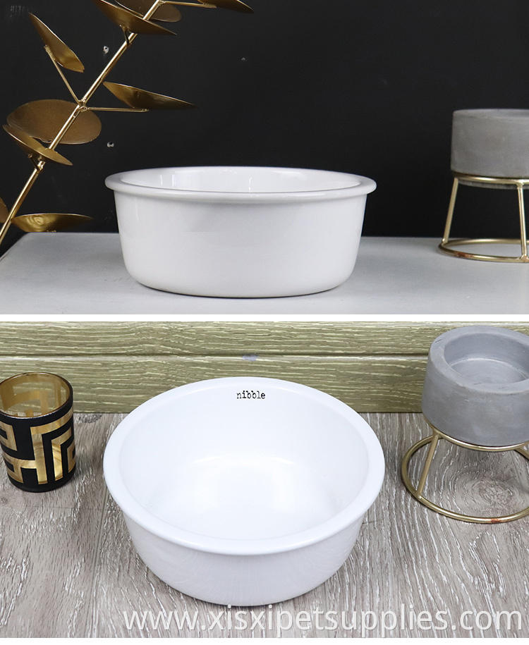 Luxury Cute Pet Feeding Bowl White Rounded Ceramic Dog Bowl